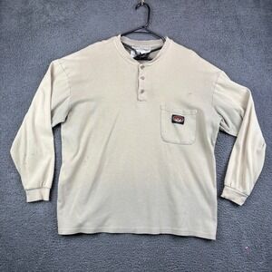 Rasco FR Mens 2XL Khaki Long Sleeve Henley Pocket T-Shirt Heavyweight Cotton